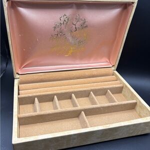 Vintage Buxton Jewelry Box Floral Gold Pink Satin Mid Century USA Case
